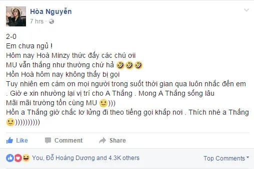 Hòa Minzy phấn khích khi hết bị fan Man Utc nhắc tên - Bóng Đá