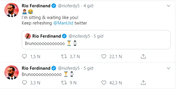 Rio Ferdinand sends Manchester United fans into meltdown with Bruno Fernandes tweet - Bóng Đá