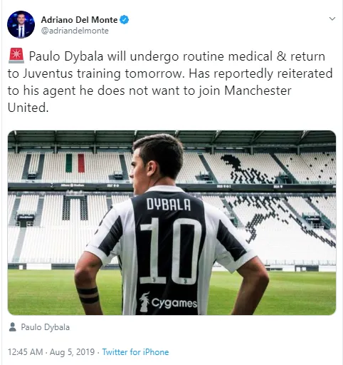 Done deal: Dybala to Man Utd is off - Bóng Đá