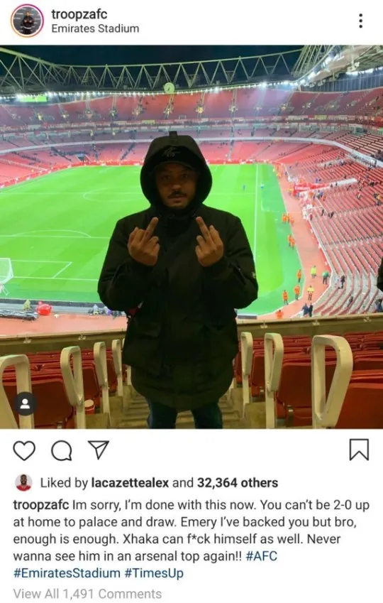 Alexandre Lacazette ‘likes’ Instagram post telling Unai Emery and Granit Xhaka to leave Arsenal - Bóng Đá