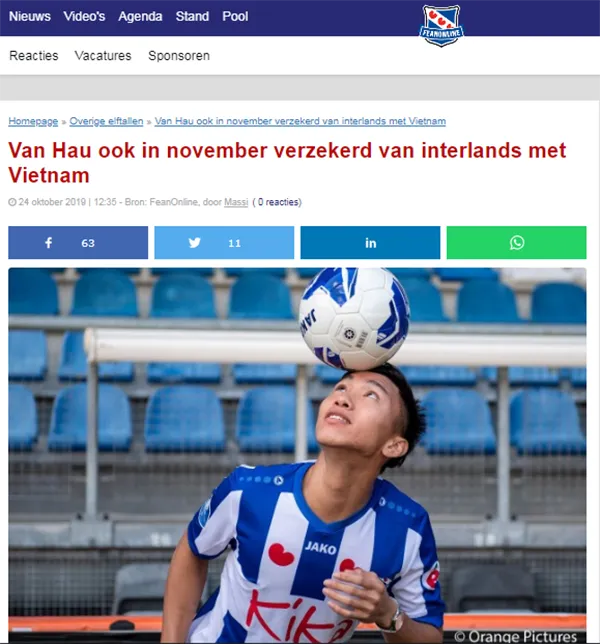 Báo Hà Lan: Chưa ra sân ở Heerenven, Văn Hậu vẫn chiếm trọn niềm tin của thầy Park - Bóng Đá