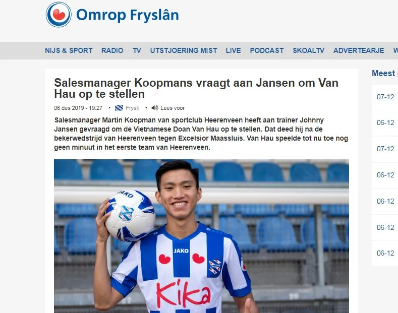 Truyền thông Hà Lan đồng loạt lên tiếng, muốn SC Heerenveen làm 1 điều với Văn Hậu - Bóng Đá