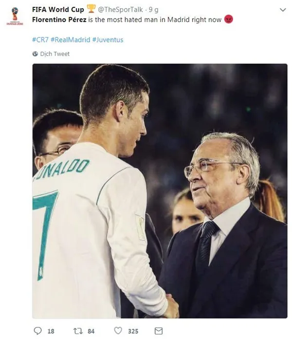 CĐV phấn khích vì Perez bán Ronaldo với giá hời - Bóng Đá