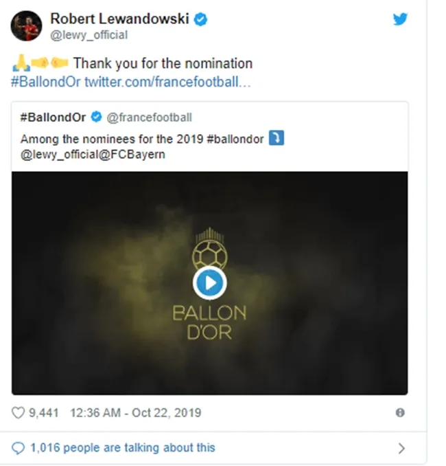 Bayern Munich's Robert Lewandowski on 2019 Ballon d'Or shortlist - Bóng Đá