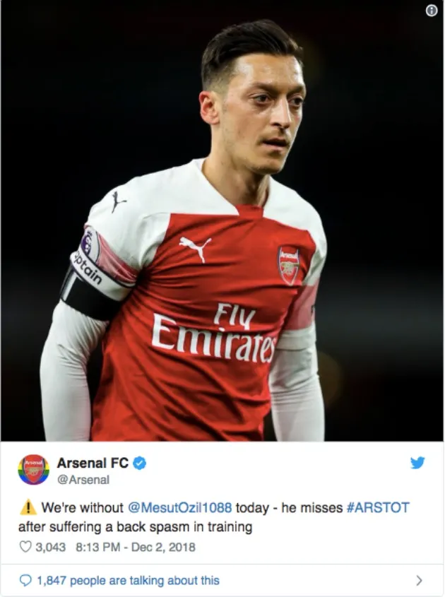 Nóng: Arsenal đưa ra lời giải thích cho sự vắng mặt của Ozil trước Tottenham - Bóng Đá