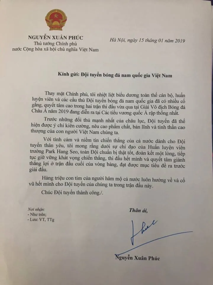 Thủ tướng gửi thư động viên - Bóng Đá