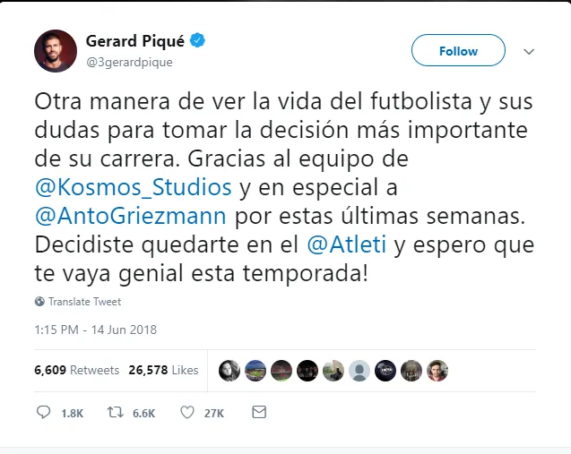 Pique gửi thông điệp cho Griezmann sau tuyên bố chuyển nhượng - Bóng Đá