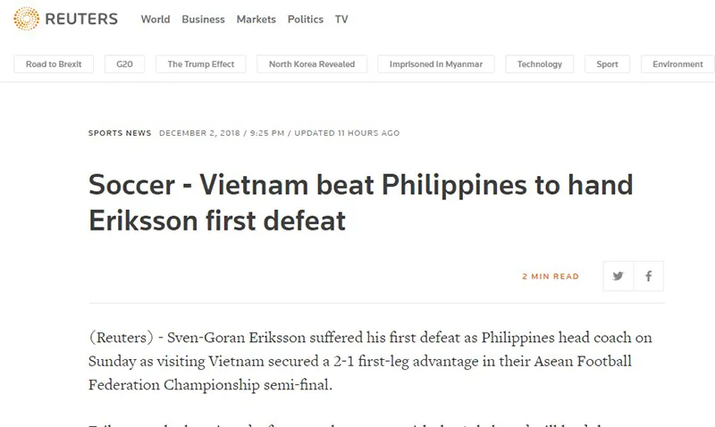 Truyền thông Anh ngỡ ngàng với thất bại của HLV Eriksson trước Việt Nam - Bóng Đá