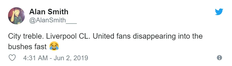 Man City fans mock Manchester United after Liverpool FC win the Champions League - Bóng Đá