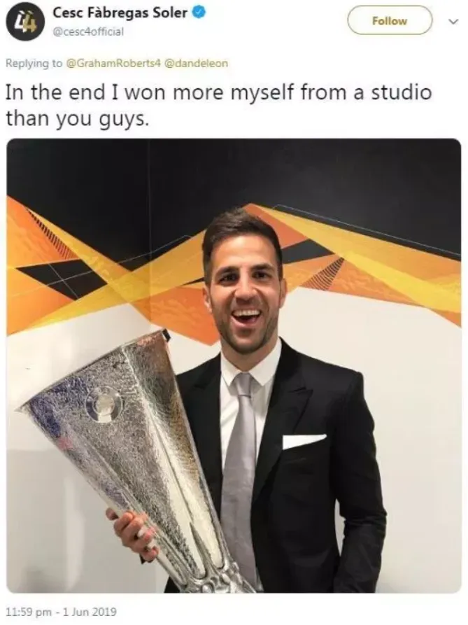 Cesc Fabregas mocks Tottenham after their Champions League final defeat to Liverpool - Bóng Đá