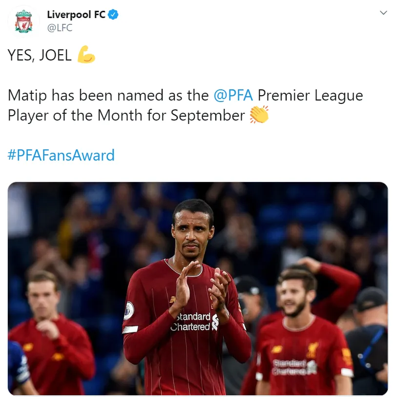 Liverpool’s Joel Matip named PFA Premier League Player of the Month for September - Bóng Đá