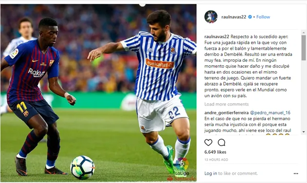 Cầu thủ Real Sociedad xin lỗi Dembele sau pha bóng rợn người - Bóng Đá