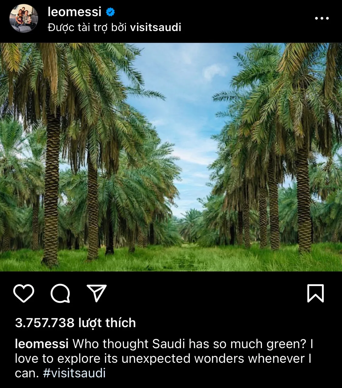 'Who thought Saudi has so much green?' - Lionel Messi worries Barcelona and Inter Miami fans with sponsored Instagram post - Bóng Đá