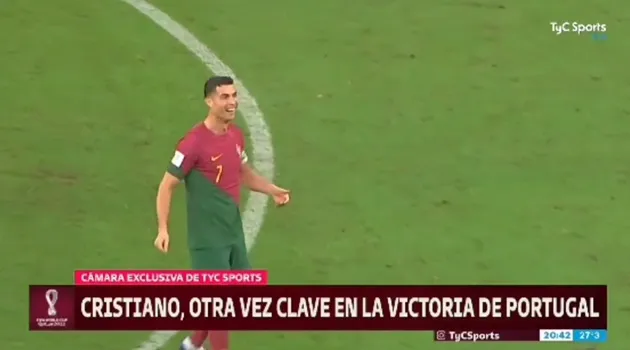 A camera picked up Cristiano Ronaldo's reaction to the goal being given to Bruno Fernandes - Bóng Đá