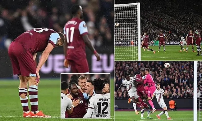 West Ham vs Bayer Leverkusen descends into chaos with huge brawls on pitch and touchline with COACH sent off - Bóng Đá