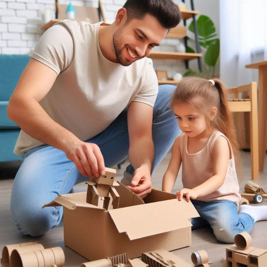 Một người cha, thay vì vứt bỏ những thùng carton đã qua sử dụng, đã quyết định tái sử dụng chúng để chế tạo nhiều loại đồ chơi cho cô con gái của mình