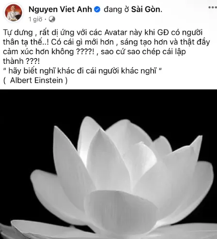 NSND Việt Anh khiến dân tình xôn xao với quan điểm về việc thay avatar trên facebook khi người thân mất.  Nguyên văn chia sẻ quan điểm của NSND Việt Anh trên Facebook: