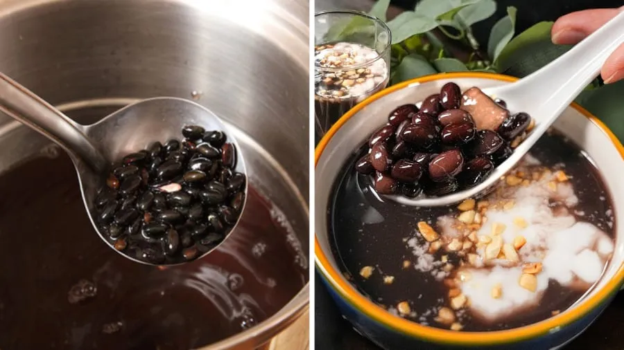 Để hạt đậu đen, đậu đỏ chín mềm, trước khi nấu, bạn cần ngâm đậu trong nước khoảng 8 tiếng.