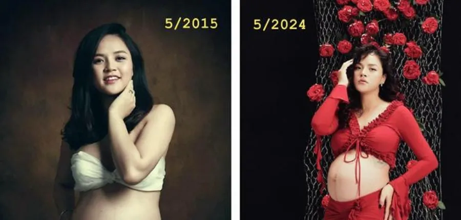 Thu Quỳnh đã đăng tải hình ảnh so sánh qua 2 lần mang bầu.