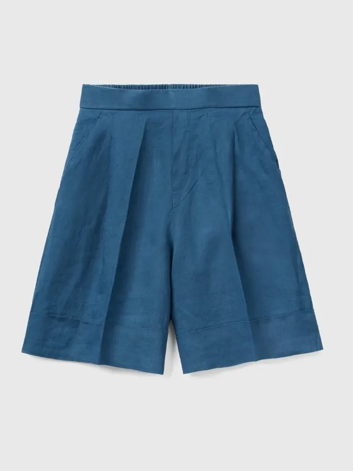 Quần Bermuda nữ UNITED COLORS OF BENETTON 100% Linen Bermudas With Cuffs.