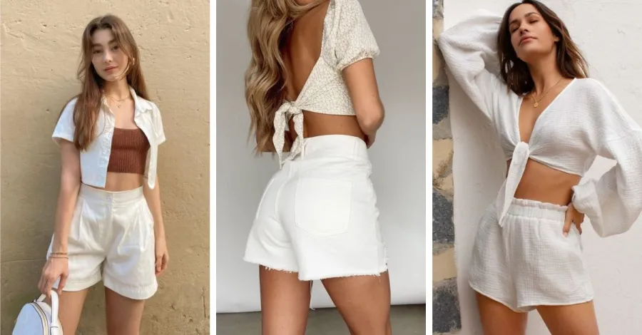 Quần shorts nữ trắng phối với áo croptop tôn lên sự năng động của set đồ.