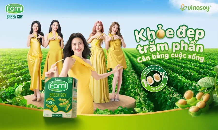 Fami Green Soy mang đến thông điệp tích cực: “Khỏe đẹp trăm phần, cân bằng cuộc sống”.