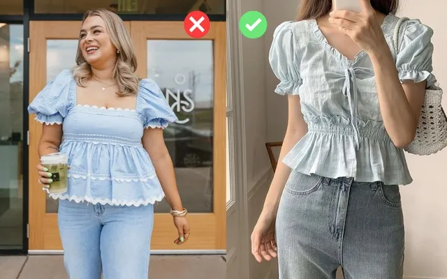 Hầu hết các dáng áo babydoll đều có phần nhún ôm vào ở chân ngực nhưng dễ làm bạn trông mất cân đối