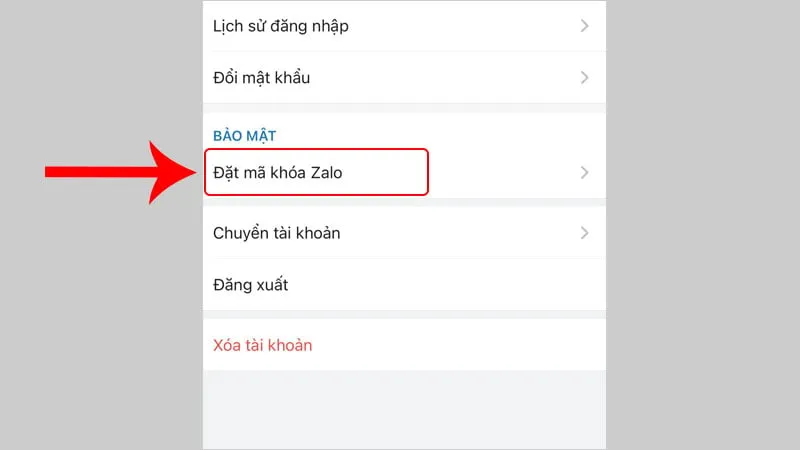Chọn Đặt mã khóa Zalo và cuối cùng chọn phương thức phù hợp.