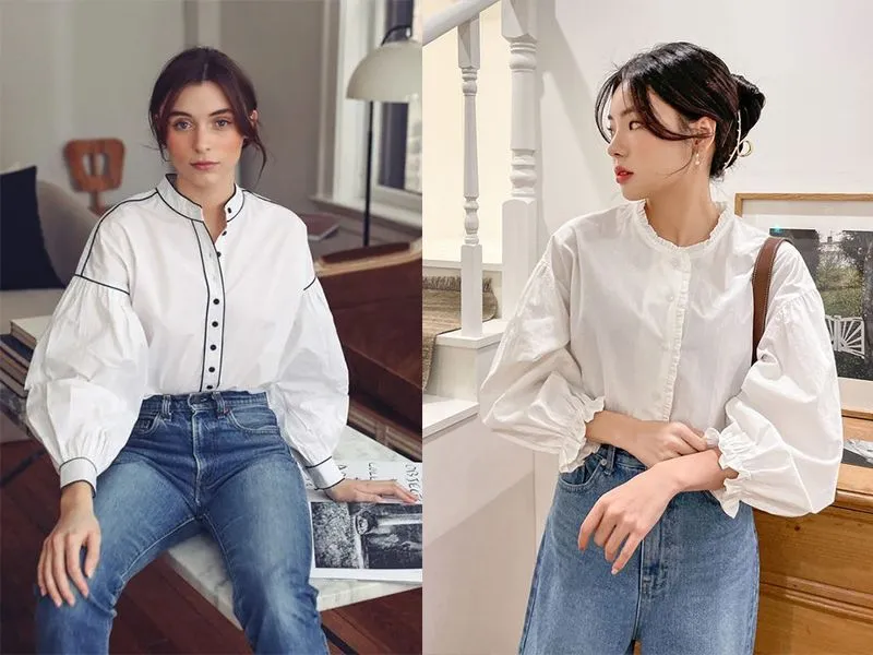 Áo sơ mi trắng là món thời trang cơ bản mix với quần jeans ống đứng là chuẩn bài.