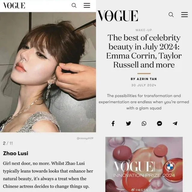 Triệu Lộ Tư là mỹ nhân Cbiz duy nhất lọt danh sách của Vogue Singapore.