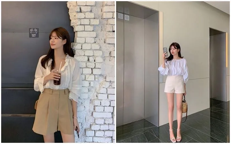 Áo blouse là món thời trang nữ tính, dịu dàng mix cùng quần short, chị em sẽ có vẻ ngoài trẻ trung xen lẫn nét thanh lịch. 