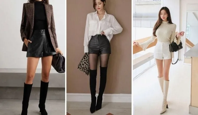 Diện quần short vào mùa đông không nên mix với sandal hay mule, bạn nên mix cùng boots cao cổ. 