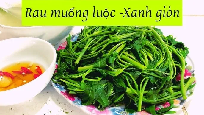 Thành phẩm rau muống xanh mướt, giòn ngon