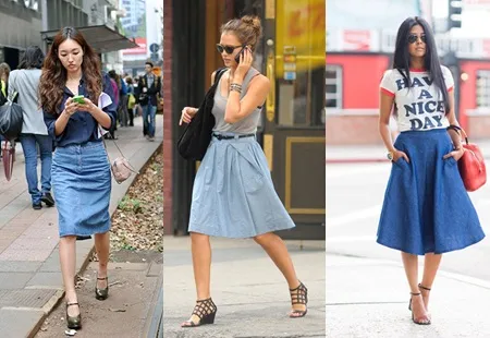 5 cách phối đồ sành điệu với chân váy denim midi