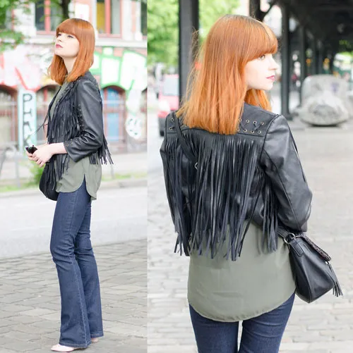 F5 tủ đồ thu đông với áo jacket da tua rua đầy cá tính