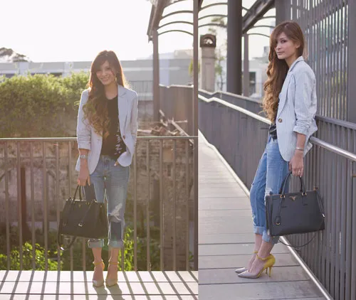 Thu phong cách với style trang phục denim chắp vá