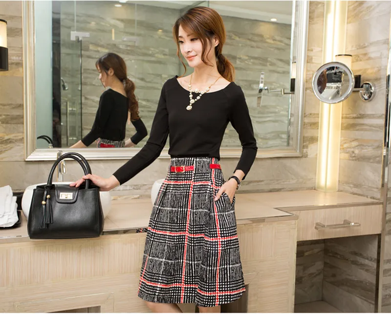 Cực trendy với set áo len, chân váy xòe phong cách Hàn