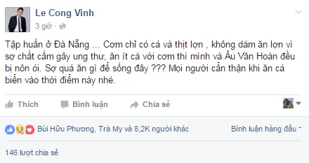 Công Vinh bị ngộ độc vì ăn cá