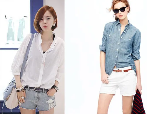 Mix áo sơ mi dài tay với quần short 2