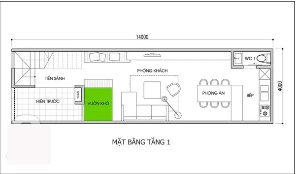 Thiết kế nhà ống 2 tầng 3 phòng ngủ giá 400 triệu hiện đại