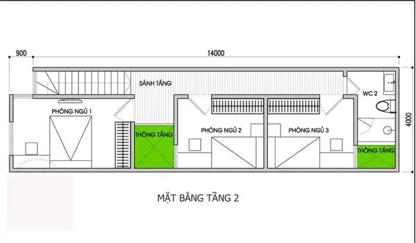 Thiết kế nhà ống 2 tầng 3 phòng ngủ giá 400 triệu hiện đại