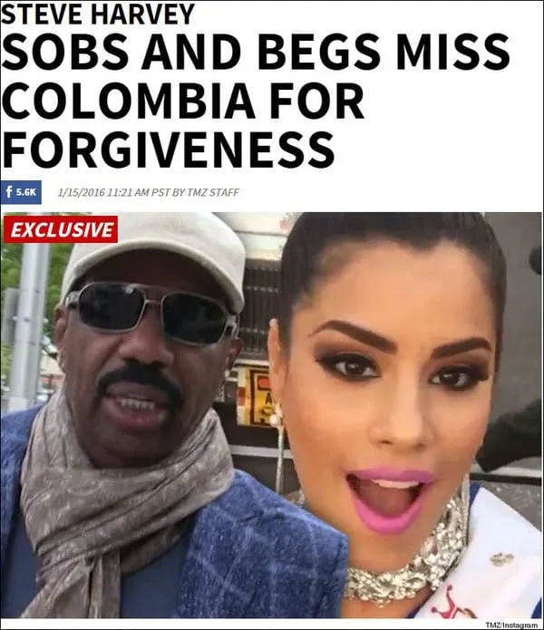 MC Steve Harvey khóc lóc cầu xin tha thứ khi gặp Hoa hậu Colombia