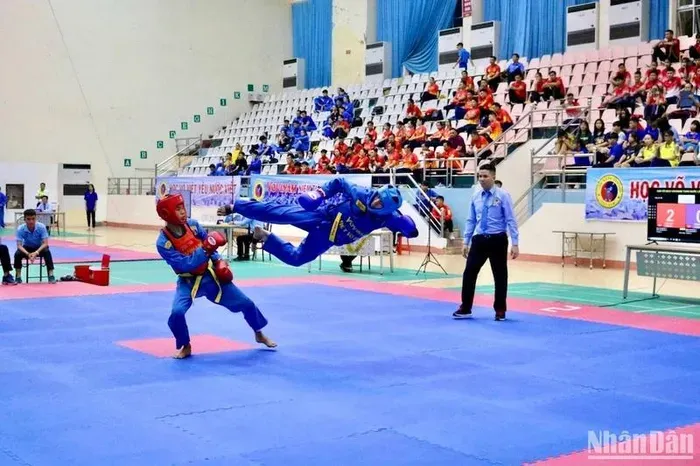 Một trận đấu diễn ra sau lễ khai mạc Giải Vô địch Vovinam toàn quốc năm 2023.