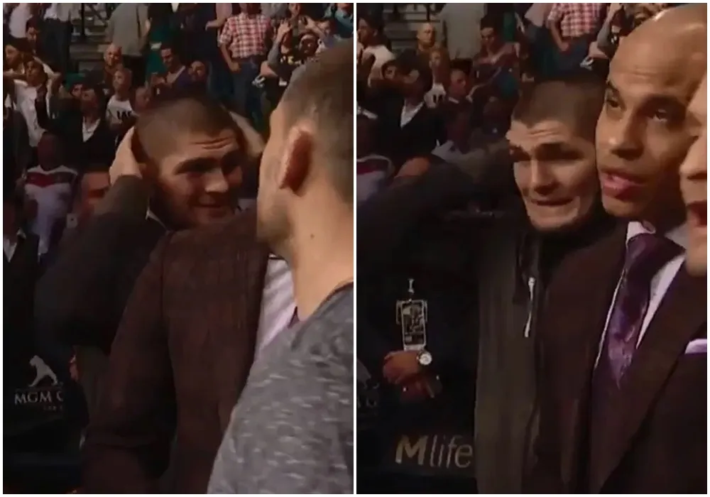 Biểu cảm dường như bị sốc của Khabib khi chứng kiến màn knock out của Conor McGregor trước Jose Aldo.