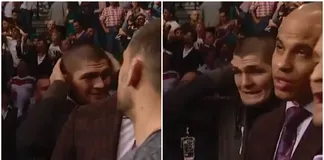 Biểu cảm dường như bị sốc của Khabib khi chứng kiến màn knock out của Conor McGregor trước Jose Aldo.