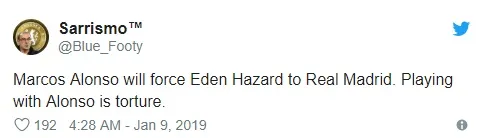 Hazard phản ứng Marcos Alonso - Bóng Đá