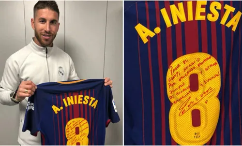 Iniesta bất ngờ tặng áo đấu El Clasico cuối cùng cho Ramos - Bóng Đá