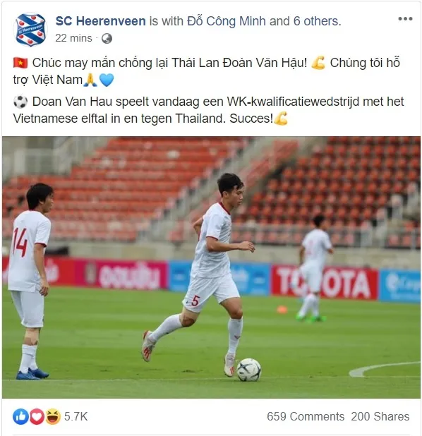 SC Heerenveen chúc Văn Hậu và ĐT Việt Nam đánh bại Thái Lan - Bóng Đá