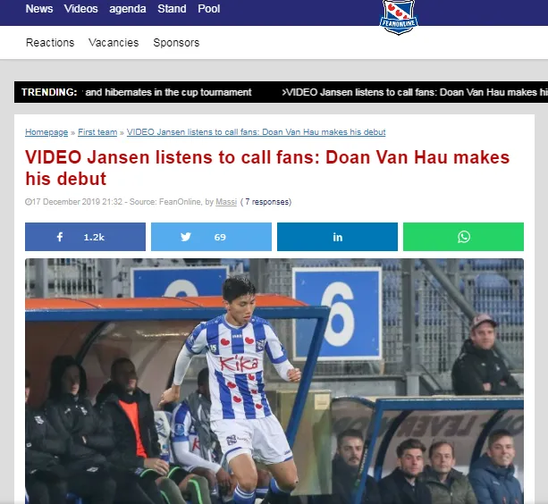 Báo Hà Lan nói 1 điều đặc biệt về màn ra mắt của Đoàn Văn Hậu ở Heerenveen - Bóng Đá