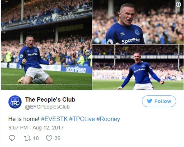 Fan Everton 'phát điên' vì nhà vua Rooney đã trở lại - Bóng Đá